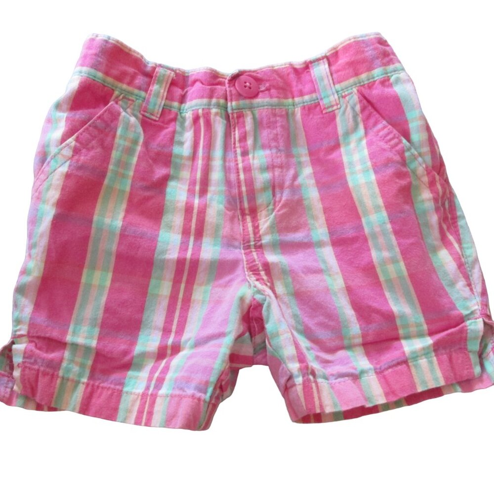Circo Pull On Shorts Toddler Girls Size 12M Pink Green Striped Elastic Bottoms